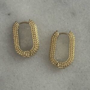 Gold Beaded Textured Thick Hoop Earrings 

Brand New